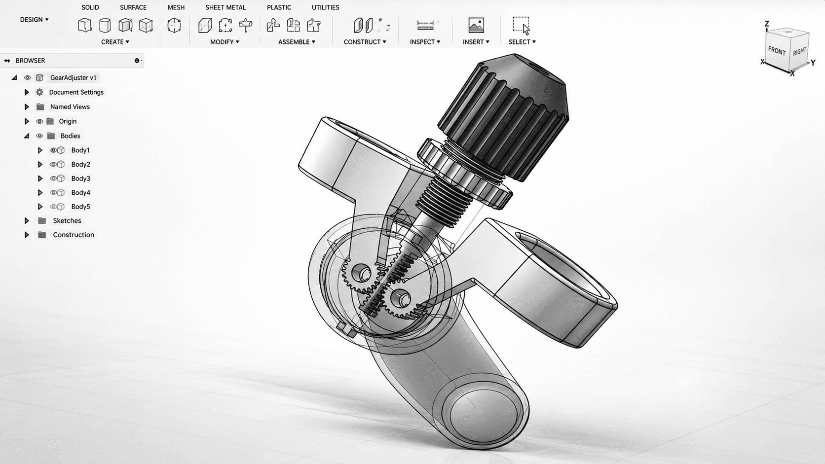 Close-up CAD rendering of a medical device mechanism and component integration