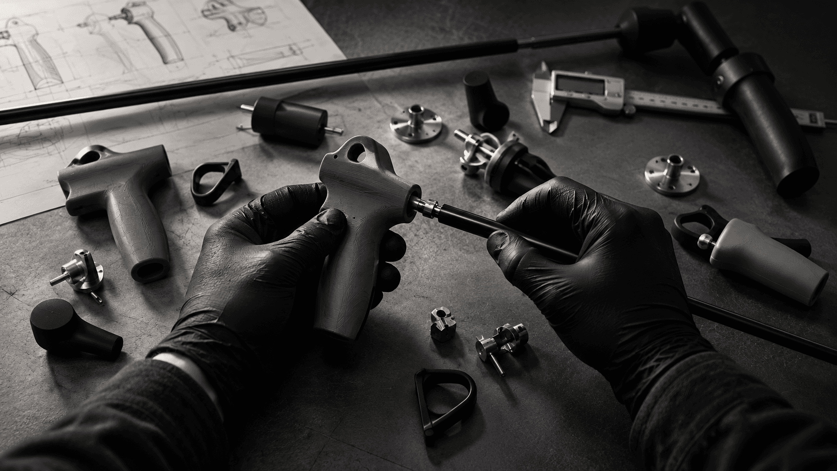 Medical device assembly with measuring tools and prototype components